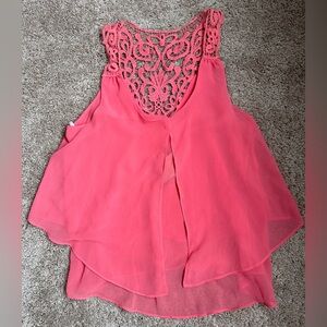 mine Coral Lace-Back Layered Tank Top